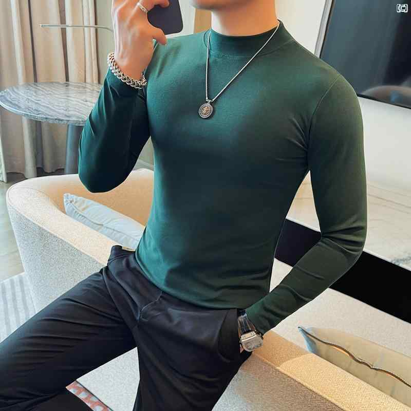 メンズ　メンズファッション　フォーマル メンズ 長袖 Tシャツ 秋冬 スリム ストレッチ小 襟 コットン ボトム シャツ メンズスーツ インナートップ