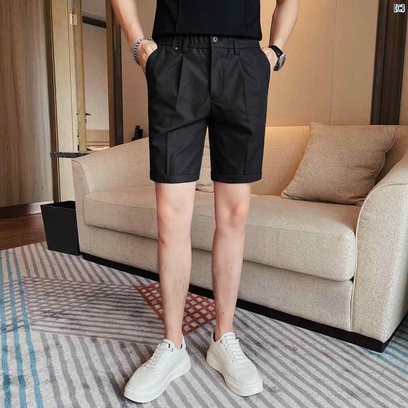 メンズ　メンズファッション　フォーマル スーツ ショーツ メンズ スリム 夏 薄手 伸縮性 ウエスト 1667mm 丈 パンツ 韓国 カジュアル ストレート