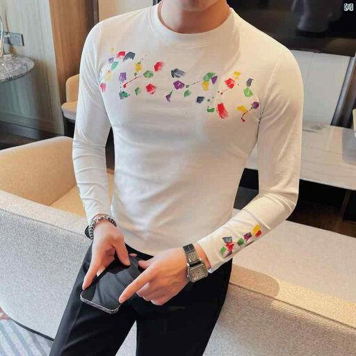 メンズ メンズファッション フォーマル Tシャツ メンズ 長袖 スリム ストレッチ コットン ハイエンド グラフィティ プリント シャツ トップス メンズ メンズファッション フォーマル Tシャツ メンズ 長袖 スリム ストレッチ コットン ハイエンド グラフィティ プリント シャツ トップス