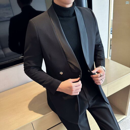 メンズ メンズファッション フォーマル Qingguo 襟 タキシード スーツ メンズ ビジネス フォーマル 服装 韓国 新郎 結婚式 2点 メンズ メンズファッション フォーマル Qingguo 襟 タキシード スーツ メンズ ビジネス フォーマル 服装 韓国 新郎 結婚式 2点