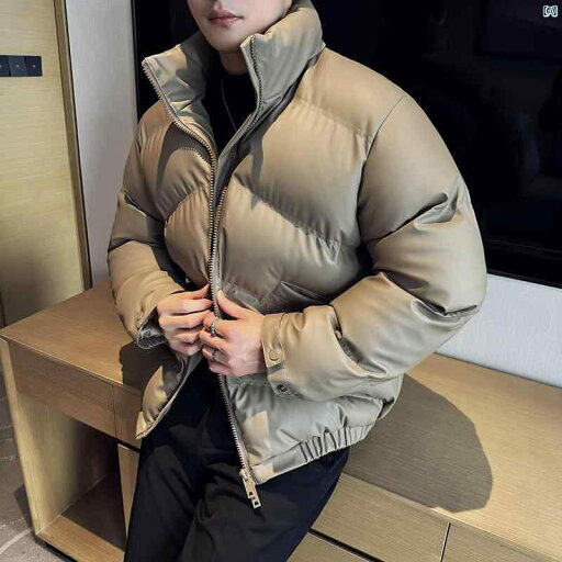 メンズ メンズファッション フォーマル メンズ スタンドカラー PU レザー コットンコート 厚く 暖かい 冬 コート 韓国 ハイエンド メンズ メンズファッション フォーマル メンズ スタンドカラー PU レザー コットンコート 厚く 暖かい 冬 コート 韓国 ハイエンド