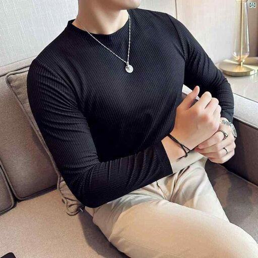 メンズ メンズファッション フォーマル ダーク ストライプ Tシャツ メンズ 長袖 ラウンドネック シャツ 韓国 スリムフィット 耐久性 トップ メンズ メンズファッション フォーマル ダーク ストライプ Tシャツ メンズ 長袖 ラウンドネック シャツ 韓国 スリムフィット 耐久性 トップ