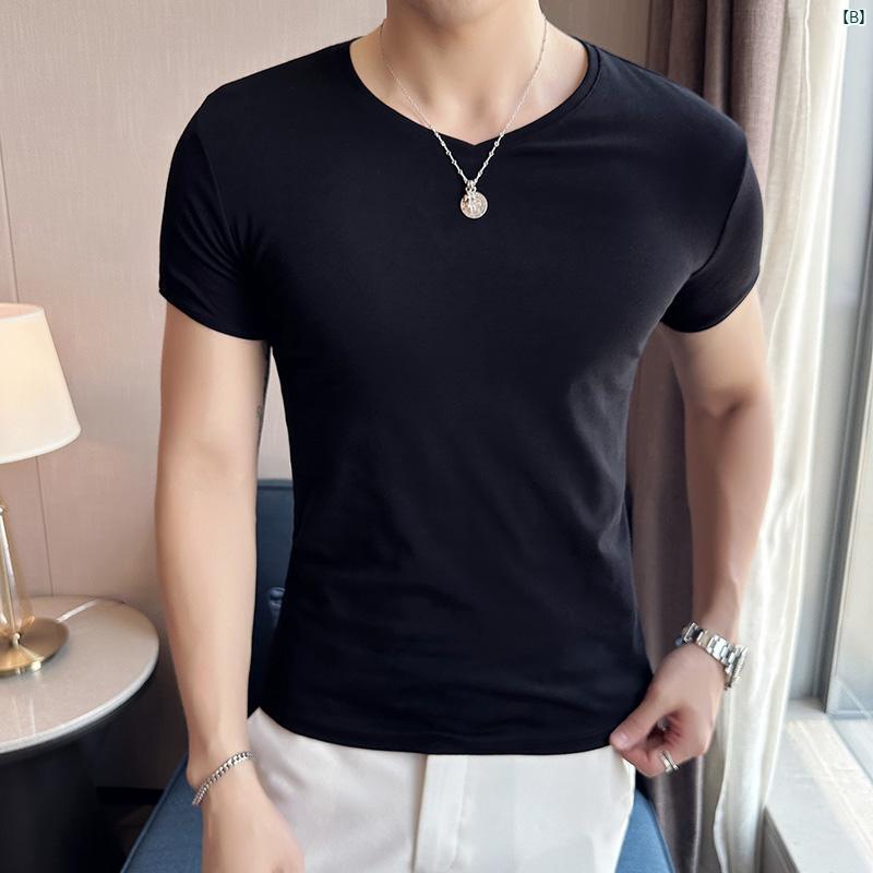 メンズ　メンズファッション　フォーマル Tシャツ メンズ 半袖 韓国 スリム 夏 薄手 恋人 ネック コットン ボトム シャツ Vネック トップ
