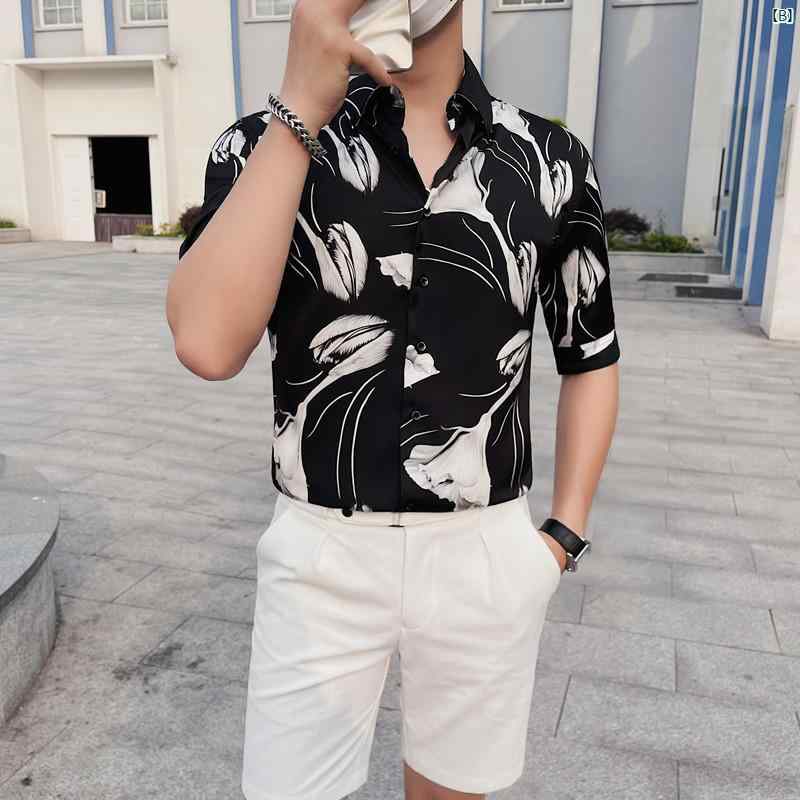 メンズ　メンズファッション　フォーマル 花柄 シャツ メンズ 七分袖 ハイエンド 韓国 夏 薄手 スリムフィット 英国 ファッション ミッド スリーブ