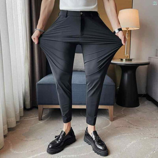 メンズ メンズファッション フォーマル 夏用高耐久性 冷感 パンツ 男性用 極薄 九分丈 スリムフィット 裾細 ビジネス スーツ カジュアル メンズ メンズファッション フォーマル 夏用高耐久性 冷感 パンツ 男性用 極薄 九分丈 スリムフィット 裾細 ビジネス スーツ カジュアル