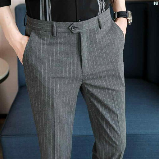 メンズ メンズファッション フォーマル メンズパンツ ハイエンド スリム ストライプ フォーマル 九分 パンツ ストレート レッグ カジュアル ビジネス スーツ メンズ メンズファッション フォーマル メンズパンツ ハイエンド スリム ストライプ フォーマル 九分 パンツ ストレート レッグ カジュアル ビジネス スーツ