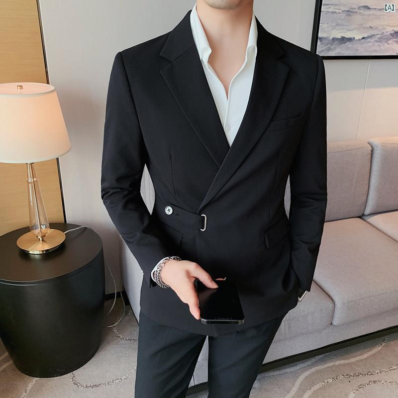 メンズ　メンズファッション　フォーマル 汎用性 シングル スーツ ジャケット 春秋 韓国 個性的 小柄 カジュアル メンズトップス