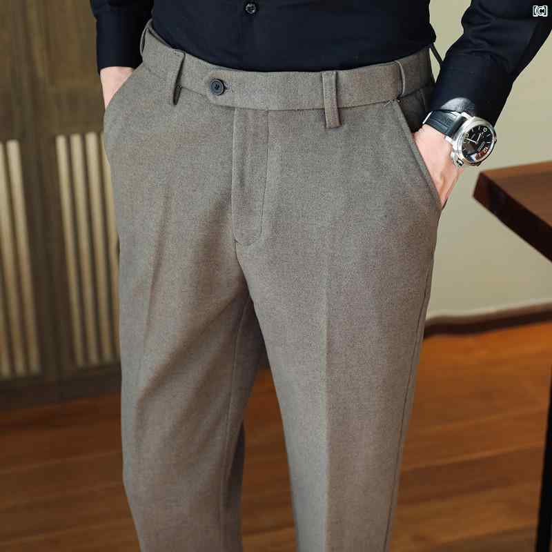 メンズ　メンズファッション　フォーマル 秋冬 耐久性 ウエスト ウール 厚手 パンツ メンズ スリム ビジネス スーツ 小柄 足 ストレート フォーマル カジュアル