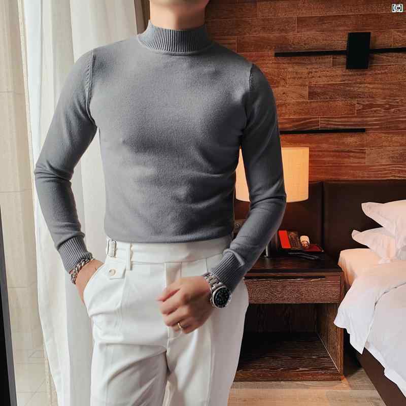 メンズ　メンズファッション　フォーマル 秋冬 ハーフ タートルネックセーター メンズ スリムフィット ミッド カラー シャツ 無地 韓国 ニット セーター インナートップ