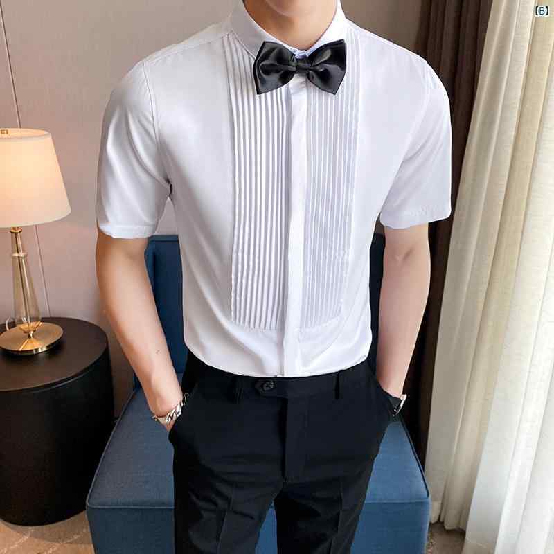 メンズ　メンズファッション　フォーマル 男子用 半袖 シャツ 夏用 作業着 KTV ホテル クラブ アテンダント 蝶 ネクタイ 付き アイロン 不要