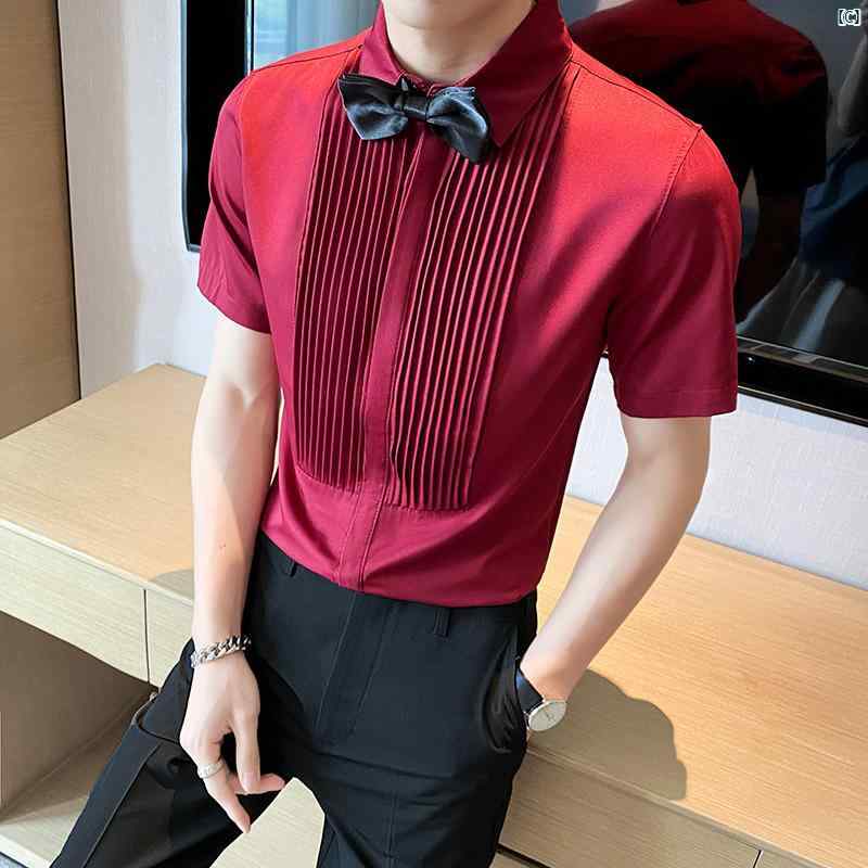 メンズ　メンズファッション　フォーマル 男子用 半袖 シャツ 夏用 作業着 KTV ホテル クラブ アテンダント 蝶 ネクタイ 付き アイロン 不要