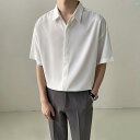 メンズ メンズファッション 韓国メンズファッション オシャレ メンズ 夏用 半袖 シャツ 冷感製 メンズ用 ハイエンド ドレープ フリー ライト 大人 トップ ソリッドカラー(4)