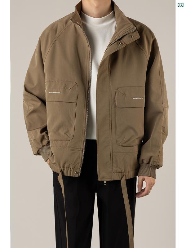 メンズ メンズファッション 韓国メンズファッション オシャレ ライト 大人 春秋 スタンドカラー ジャケット メンズ 韓国 カジュアル ワークウェア 巾着