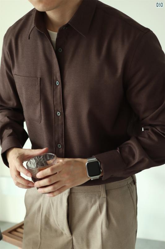 メンズ 海外ファッション メンズファッション オシャレ 渋い 大人 製 起毛 ポケット 長袖 シャツ ウール 暖かい カジュアル ビジネス メンズ 秋冬