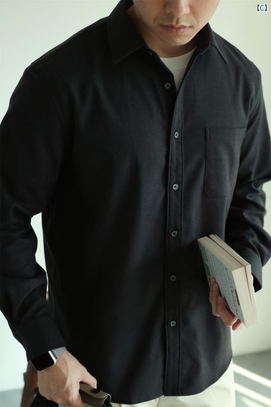 メンズ 海外ファッション メンズファッション オシャレ 渋い 大人 製 起毛 ポケット 長袖 シャツ ウール 暖かい カジュアル ビジネス メンズ 秋冬