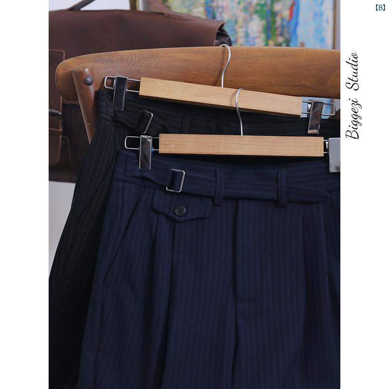 メンズ　ファッション　ユニフォーム　バー イタリア レトロ ナポリ ハイウエスト スリム ストレート 英国 ビジネス オフィス ストライプ パンツ ズボン