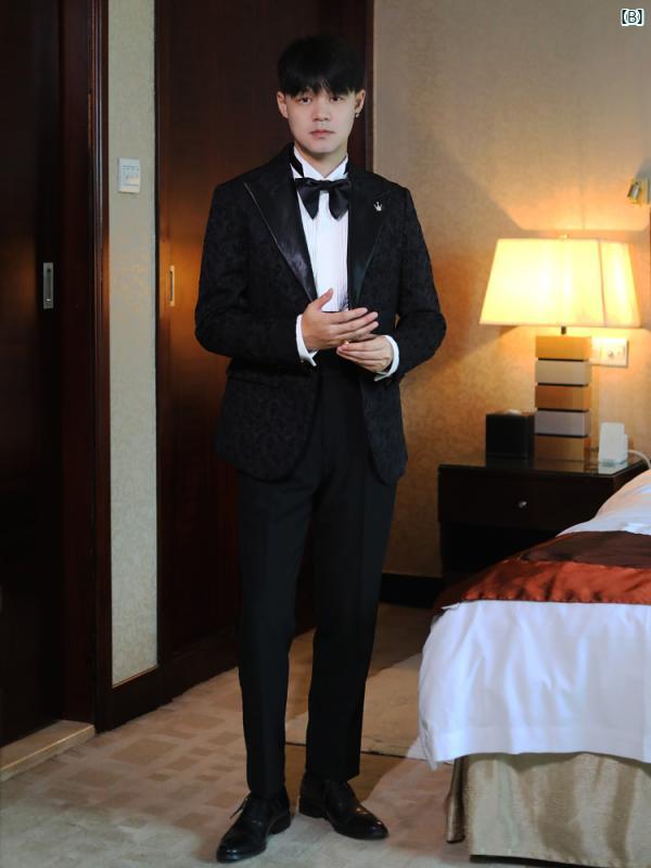 メンズ　ファッション　ユニフォーム　バー アメリカン サテン スプライシング ピーク ドカ シュー ジャカード 結婚式 ホスト パーティー ロマンチック スリーピーススーツ