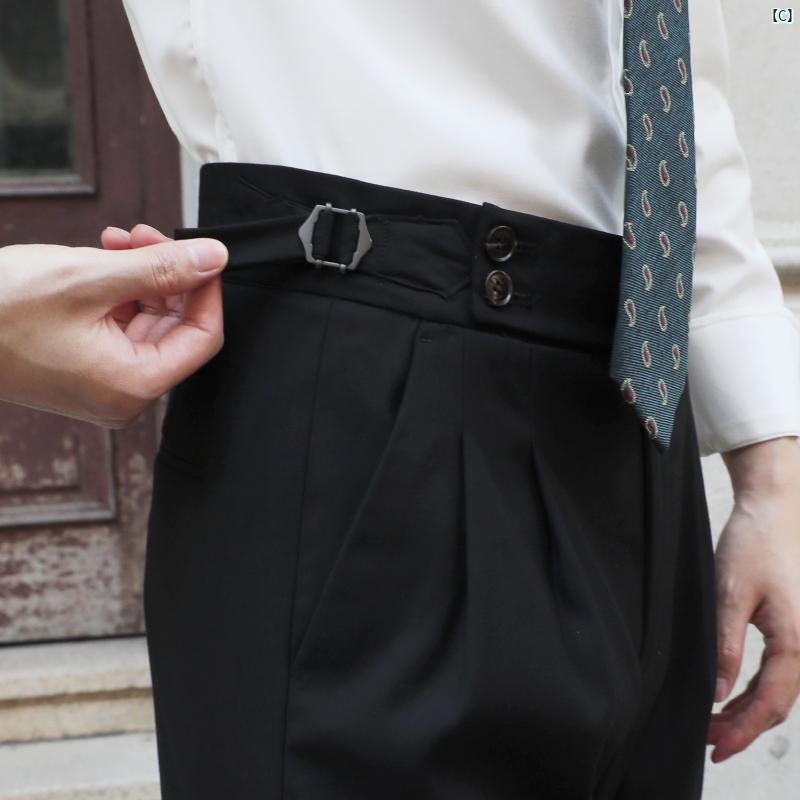 メンズ　ファッション　ユニフォーム　バー BIGGEZI プルシアンブルー イタリアン ナポリ ダブルプリーツ カール スリム スモール ストレート ハイウエスト カジュアル 九分丈 パンツ