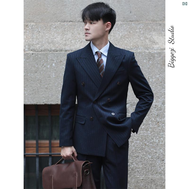 メンズ　ファッション　ユニフォーム　バー イタリア ナポリ レトロ ヤッピー スリム ドット ストライプ 結婚式 仕事 ビジネス 写真 スーツ