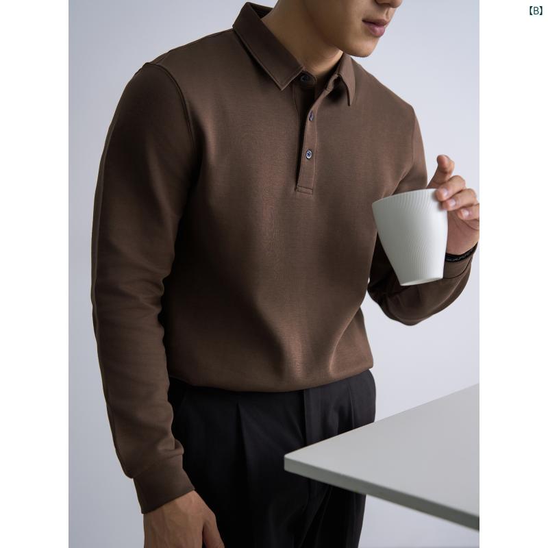 メンズ　ファッション　メンズファッション　大人　 秋冬 高級 エア コットン ポロシャツ 長袖 メンズカジュアル ビジネス 英国 光 大人 メンズ Tシャツ スリムフィット