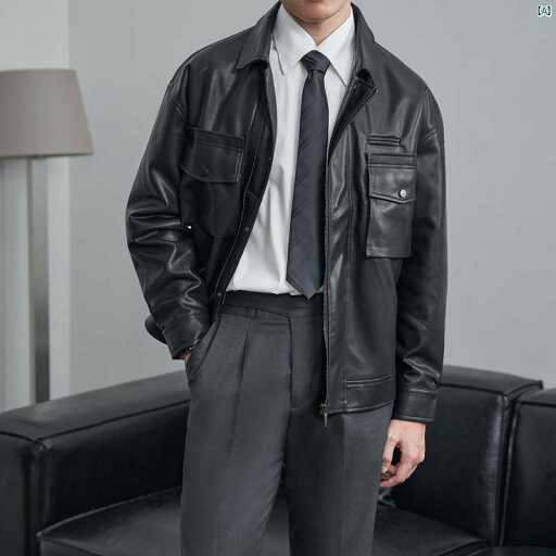 メンズ ファッション メンズファッション 大人 秋冬 男性用 ブラックレザー ジャケット ブリ ティッシュ カジュアル トップ PU レザージャケット 複数 ポケット 付き 韓国 ファッション メンズ ファッション メンズファッション 大人 秋冬 男性用 ブラックレザー ジャケット ブリ ティッシュ カジュアル トップ PU レザージャケット 複数 ポケット 付き 韓国 ファッション