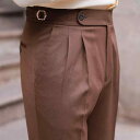メンズ メンズファッション 韓国メンズファッション 男性用 春 イタリア ナポリ パンツ レトロ パリ バックル ビジネス カジュアル ダブルプリーツ スーツ