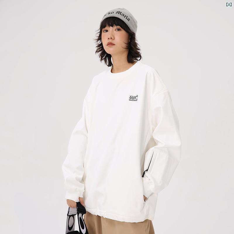 EASTSKIING スノーボード スウェットシャツ Haoyue ホワイト ラウンドネック 3 L 裏起毛 防水 オーバー サイズ メンズレディース