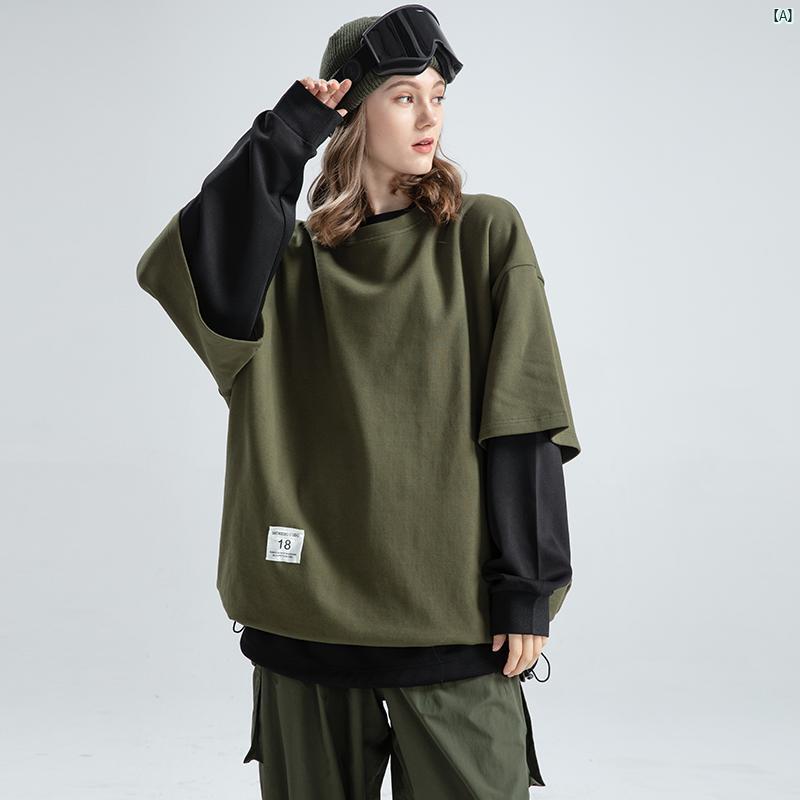 スノーボードウェア 男女兼用 男前 ゆったり 大きいサイズ 2点セット Tシャツ 厚手 暖かい ベース レイヤー トップス