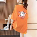 レディース レディース ファッション 上品 大人ファッション レディース 若々しい プリント 半袖 Tシャツ 夏 ラウンドネック コットン ゆったり ミドル丈 トップ