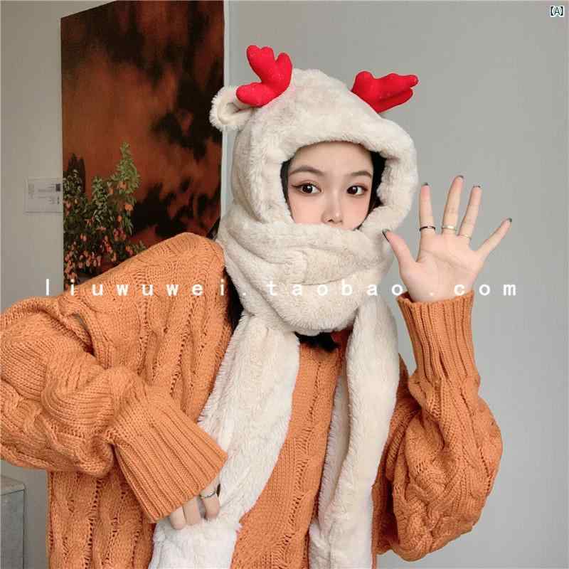 レディース マフラー 冬 ファッション小物 首り かわいい 冬 厚手 暖かい クリスマス 鹿 帽子 スカーフ オール イン ワン フード付き レディース かわいい 耳保護