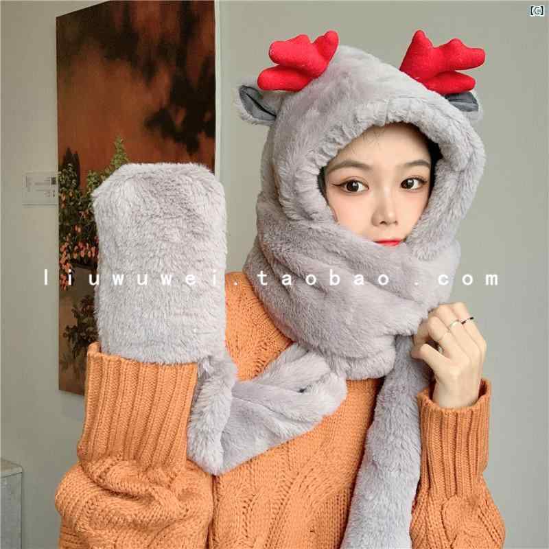 レディース マフラー 冬 ファッション小物 首り かわいい 冬 厚手 暖かい クリスマス 鹿 帽子 スカーフ オール イン ワン フード付き レディース かわいい 耳保護