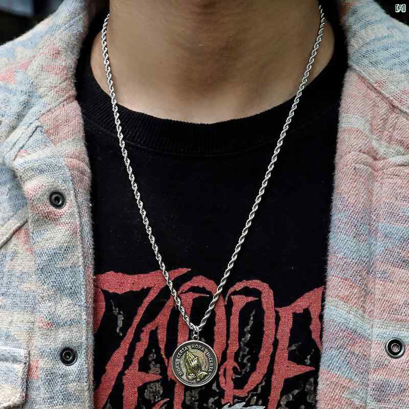 メンズ レディース ファッション アクセサリー オシャレ 祈り 手 レトロ ペンダント 銅 ネックレス メンズ セーター チェーン ヒップ ホップ アクセサリー
