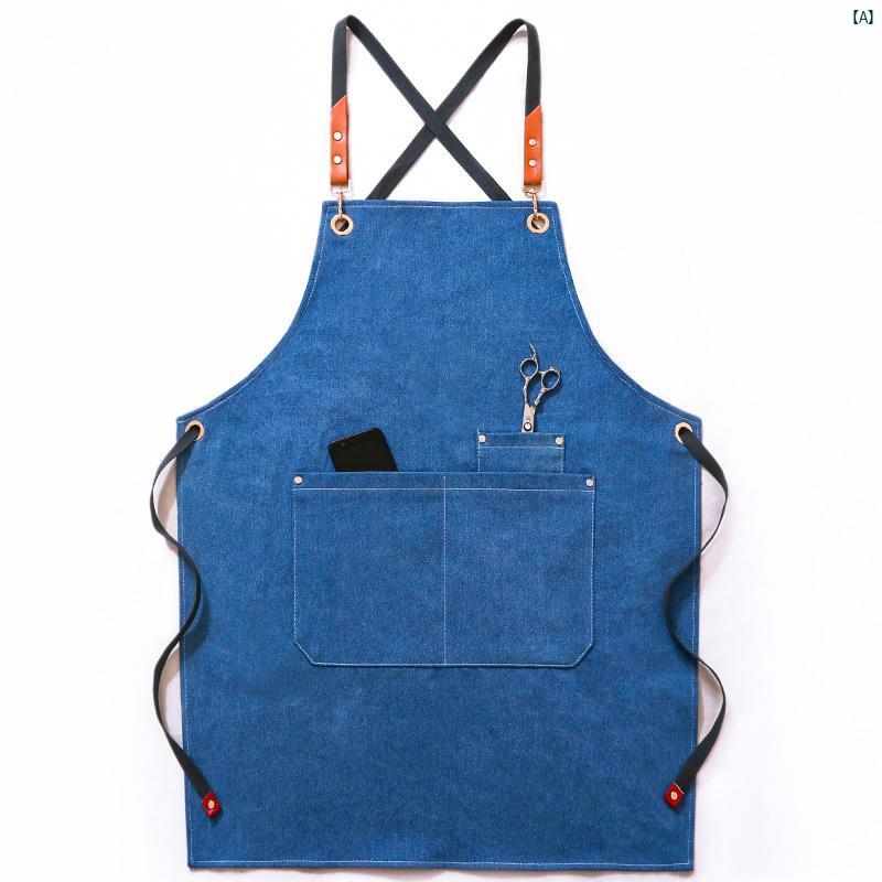 デニムエプロン キッチン 調理 バリスタ レストラン マニキュア ヘア ペイント メンズレディース 商業 作業着 ロゴ
