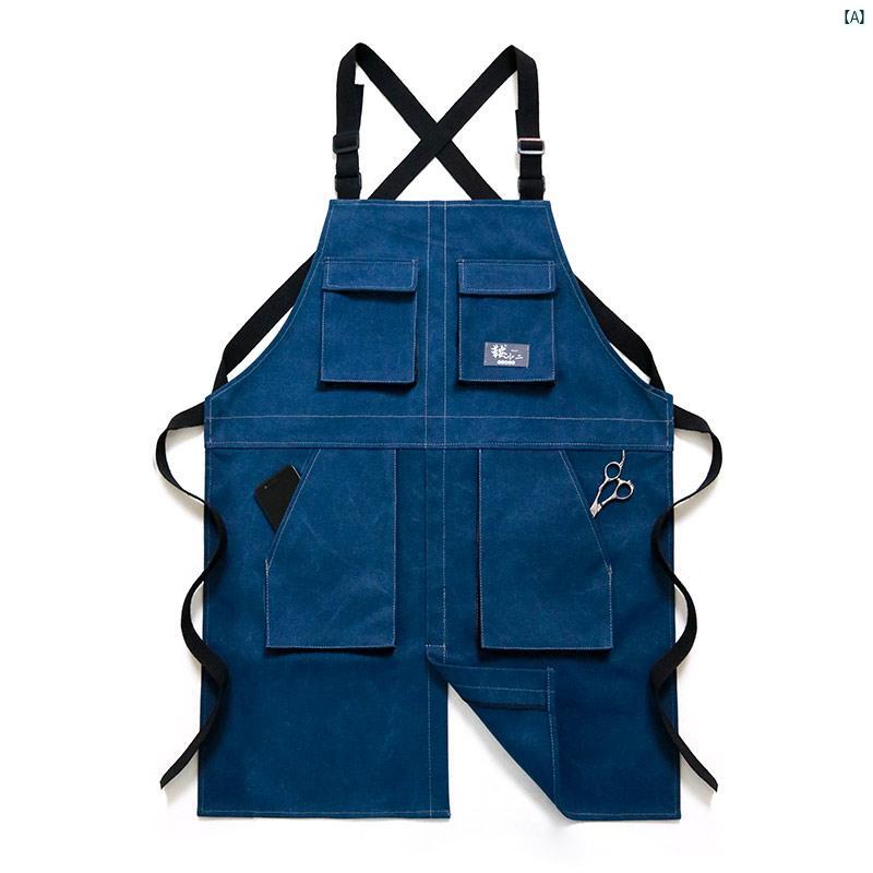 エプロン デニム 韓国 ファッション ロゴ バリスタ ミルクティー ショップ 男女 作業着 パーマ 染料 理容 室