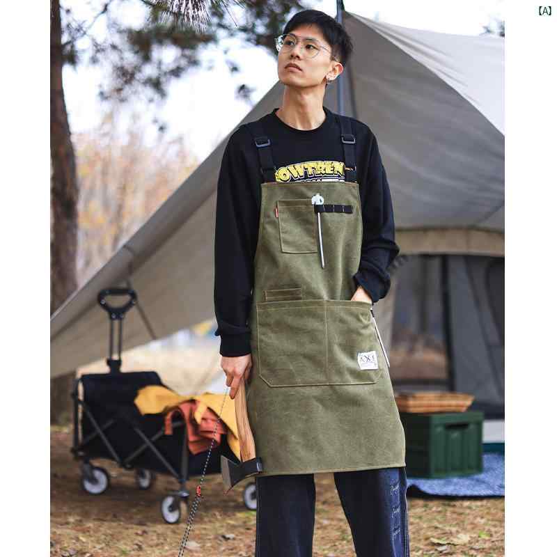 マウンテン アウトドア ワークエプロン 厚手 耐摩耗 キャンプ ガーデニング ピクニック 大工 仕事 メンズレディース 作業着 プリント ロゴ