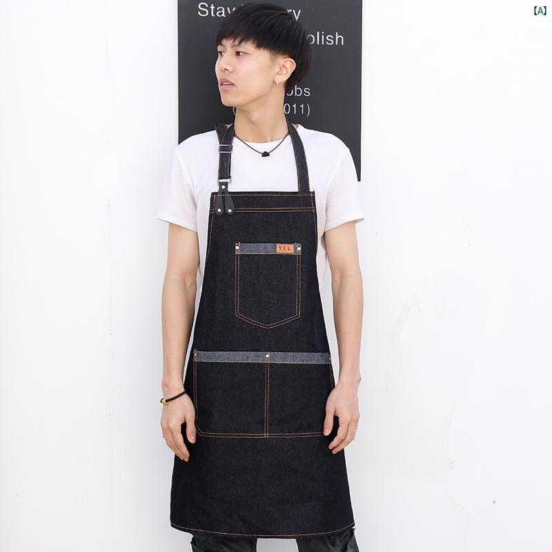 韓国 ファッション エプロン デニム キッチン 作業着 バリスタ ミルクティー ショップ ヘア サロン レストラン 絵画 プリント ロゴ