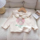 キッズ キッズ用品 子供用品 キッズファッション 少女 秋 セットアップ可能 韓国 ベビー ドール 襟 スウェットシャツ 刺繍 バニー ジーンズ 2点セット
