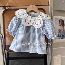 キッズ キッズ用品 子供用品 キッズファッション ガールズ用 パフスリーブシャツ 春秋 チェック柄 ベビー ドール シャツ 長袖 トップス スリム レギンス 2点セット
