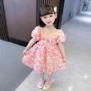 キッズ キッズ用品 子供用品 キッズファッション ドレス ワンピース かわいい キュート 海外風 小柄 ガールズ 子供 ドレス 22 韓国 かわいい 立体 ローズ パフスリーブ プリンセス