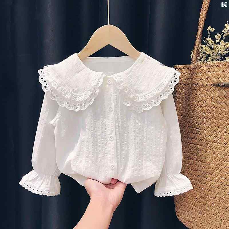 キッズ　キッズ用品　子供用品　キッズファッション　ベビー　かわいい　 女 シャツ 春秋 薄手 ホワイト カーディガン ガールズ 韓国 カジュアル 長袖 ファッション トップ