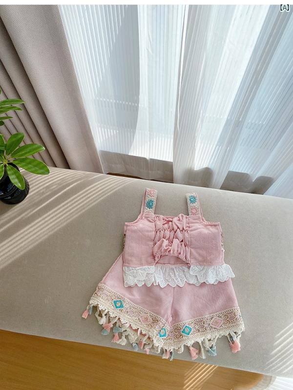 キッズ　キッズ用品　子供用品　キッズファッション　ベビー　かわいい　 女 夏 中国 スーツ 漢服 ガールズ 衣装 少数 民族 レトロ 2点セット