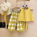 キッズ キッズ用品 子供用品 キッズファッション ベビー かわいい 女 夏 韓国 牧歌的 背中 開いた スーツ ガールズ 薄手 ベスト トップ ドット ブルマ 2点セット