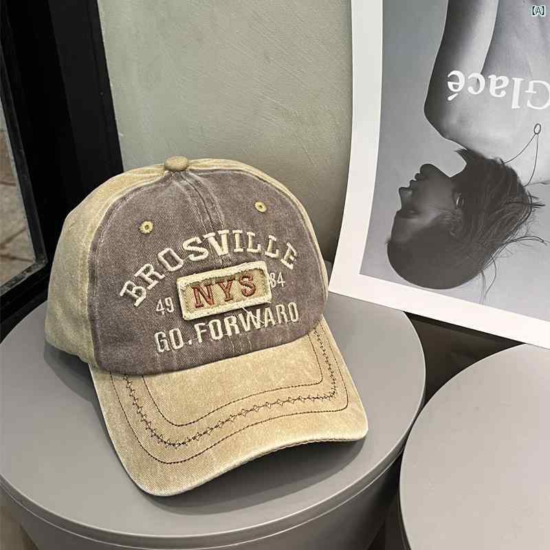 レディース　ファッション小物　韓国ファッション ガールズ用 ウォッシュド レトロ ピーク キャップ 韓国 大きい頭囲 刺繍 文字 付き 野球帽 顔 メンズ 小柄 帽子