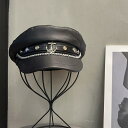 レディース ファッション小物 帽子 かわいい y 2 k スタイリッシュ ガール PU レザー フラット トップ レトロ ブリ ティッシュ ブラック ネイビー ハット アピール