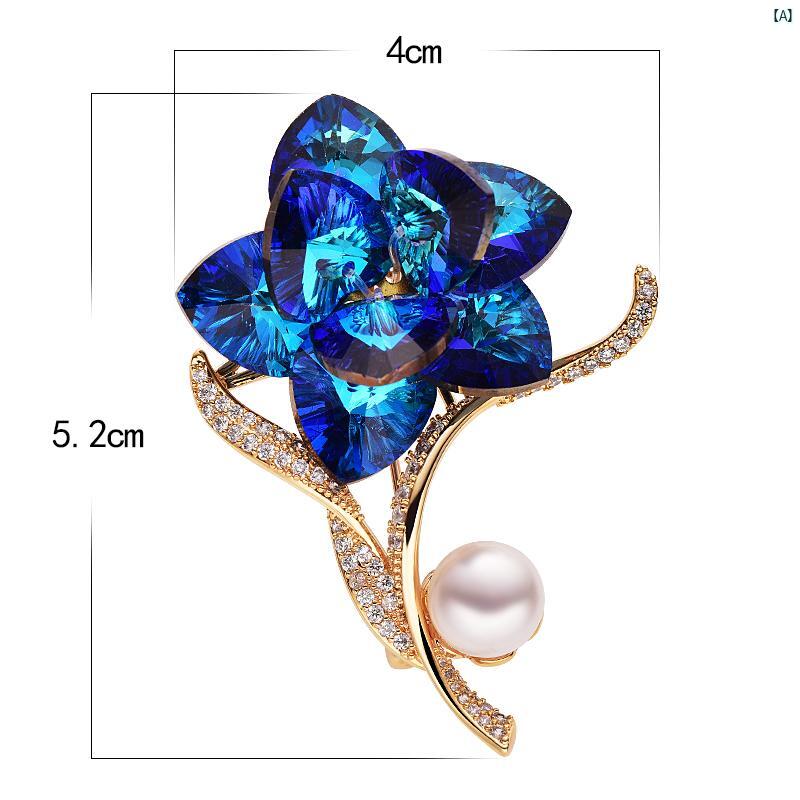レディース　ファッション　小物　スーツ　上品　アクセサリー ブルー い バラ ブローチ パール 高級