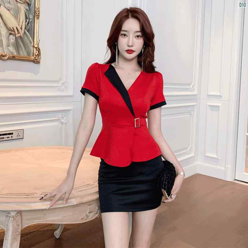 レディース　サロン 技術者 作業着 レディース新 フットマッサージ スパ 美容院 健康 服 魅惑的 Vネック ショート スカート スーツ