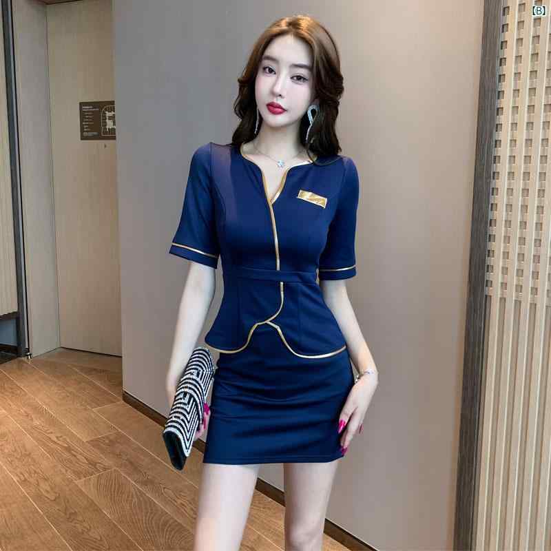 レディース　サロン 健康 ショップ 作業着 レディース 美容師 秋新 お腹 カバー スリム ミッド スリーブ スーツ ナイトクラブ フットマッサージショップ フットマッサージ パンツ