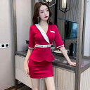 レディース サロン 中国 レッド ソフト Aラインイン ヒップ ハグ ショート スカート ズボン 2点セット マッサージ スパ フットマッサージ ウエスト 作業着