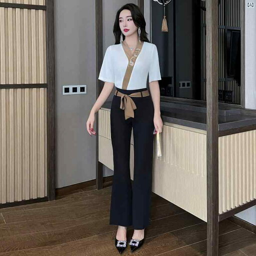 レディース 仕事 ファッション ティー ソムリエ レトロ レースアップ リボン 中華風 ミッド スリーブ ワイド レッグ パンツ 2点 サウナ スパ 作業着 レディース 仕事 ファッション ティー ソムリエ レトロ レースアップ リボン 中華風 ミッド スリーブ ワイド レッグ パンツ 2点 サウナ スパ 作業着