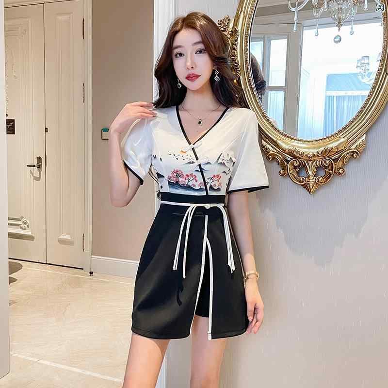 レディース フットバス センター ソフト スプライシング 刺繍 レトロ ドレス 2点セット 耳 優しい 若々しい 作業着 付き